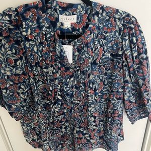 Velvet Floral 3/4 Sleeve Top
